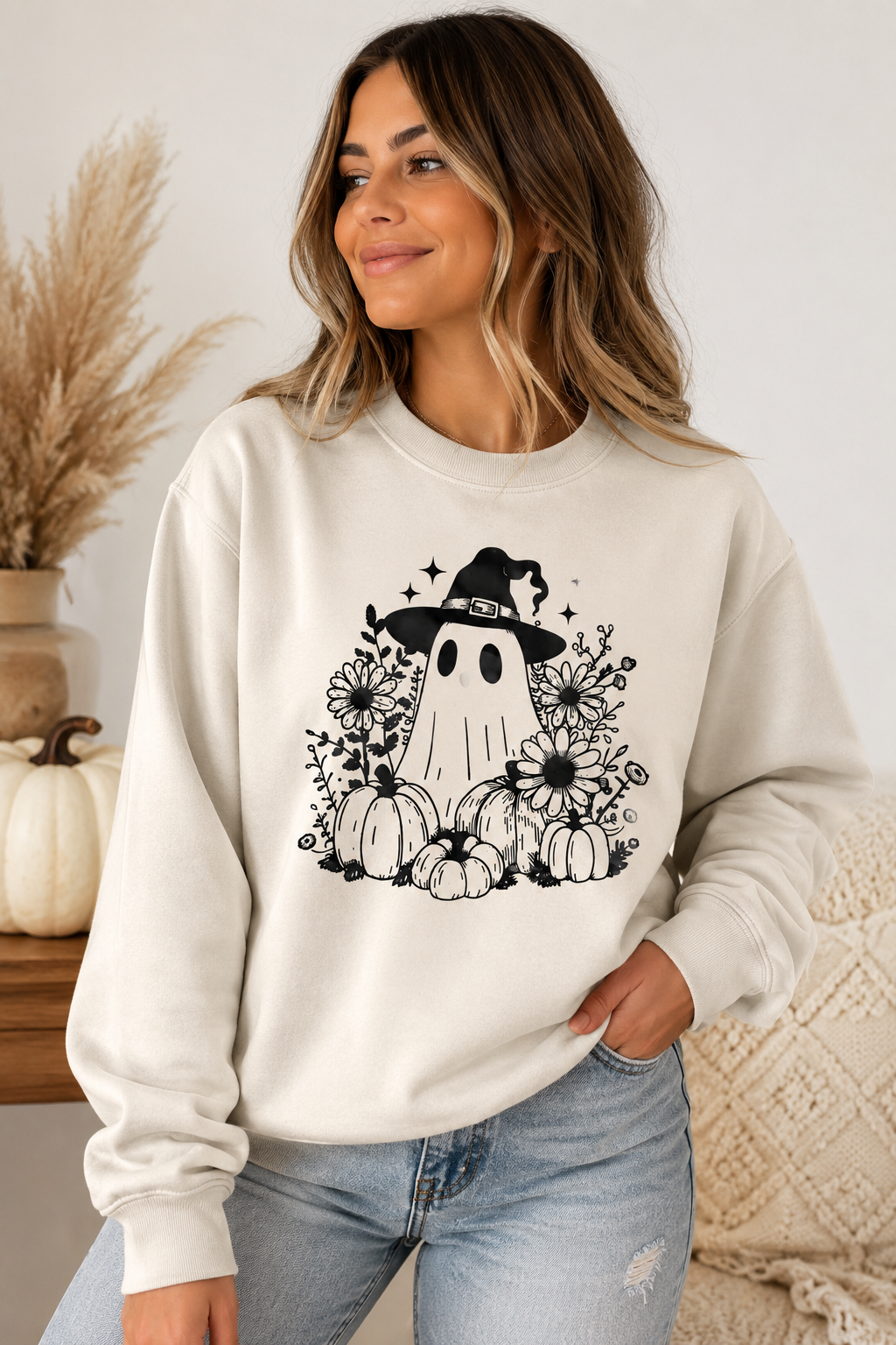 Ghost Crewneck Sweater | Retro Halloween Graphic Sweatshirt